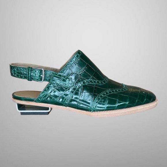 Hermes English Green Crocodile Odette Sandal Mule Shoes Clogs NIB - Picture 1 of 12